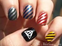 Slytherin, ravenclaw, gryffindor, hufflepuff and the deathly hallows, all on your nails!!!