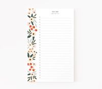 Your to do lists are perfectly paired with bright, abstract florals on the Blush Field to do notepad. Each hand crafted notepad features plenty of lines to check off throughout the day and 50 tear-away sheets padded with a natural chipboard backing. • 5 x 8 size • 50 tear-away pages • 24 lb. paper