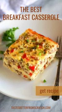 Learn how to make the best make-ahead breakfast casserole with sausage, eggs, and cheese. This easy recipe is perfect for Christmas breakfast and preparing on Christmas Eve. Click for a simple and delicious holiday breakfast idea!