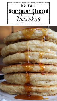 This no-wait sourdough pancakes recipe is always a hit.  It turns out fluffy and delicious every time.  A perfect sourdough pancake recipe for a big family breakfast!