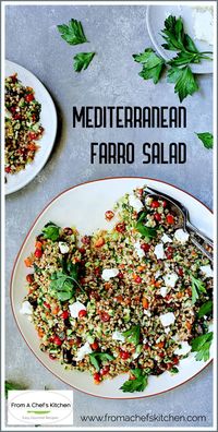 Mediterranean Farro Salad with a light, lemony dressing, crunchy vegetables and feta cheese is refreshing and perfect year-round!