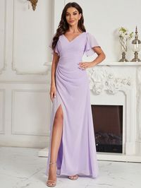 SHEIN Belle Butterfly Sleeve Split Thigh Chiffon Bridesmaid DressI discovered amazing products on SHEIN.com, come check them out!