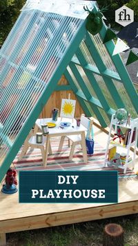 This innovative A-frame playhouse offers a new perspective on the traditional design. #playhouse #diyplayhouse