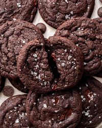 These double chocolate cookies are full dark chocolate flavor, with chewy centers and melty chocolate chips in each bite.