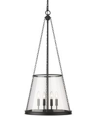 Z-Lite 341P18 Prescott 4 Light 18" Wide Pendant FeaturesConstructed from SteelComes with a Clear Glass shadeSloped ceiling compatible(4) 60 watt maximum medium (E26) bulbs requiredDimmable with compatible dimming bulbsUL, CUL, and ETL rated for damp locationsCovered under a 1 year limited manufacturer's warrantyDimensionsFixture Height: 39-1/4"Minimum Height: 42-1/4"Maximum Hanging Height: 111-1/4"Width: 18"Depth: 18"Product Weight: 16 lbsWire Length: 110"Canopy Width: 5-1/4"Canopy Depth: 5-1/4"