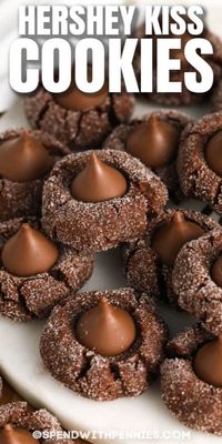 Hershey kiss cookies are an easy and delicious cookie recipe. Perfect for Christmas, these chocolatey thumbprint cookie recipe is made with hershey kiss in the middle. #spendwithpennies #hersheykisscookies #cookies #dessert #easycookierecipe #hersheykiss #thumprintcookie