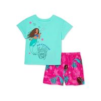 Your girl is ready to sing Under the Sea and get ready for bedtime dressed in this Disney The Little Mermaid Pajama Set featuring Ariel in a cute print! This two-piece sleep set, with a soft-knit top and shorts, is crafted in cozy fabric to help keep her extra comfy. The solid green-tone top with short sleeves comes with allover printed pink shortsa sweet update to her sleepwear thats perfect for nighttime and morning relaxing. Size: 10/12.  Gender: female.  Age Group: kids.