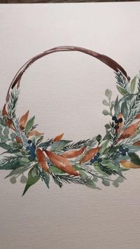 A sneak peek of how I created my watercolor wreath that is turned into a greeting card. Fall wreath features a half filled foliage with pine leaves and mixed green/rust leaves.