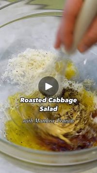 79K views · 1K reactions | Roasted Cabbage Salad by @melissa.d.gray is a must-try if you love Caesar salad. Cabbage caramelizes in the oven before getting topped with a zesty, cheesy dressing reminiscent of Caesar, creating a profoundly gratifying side that complements roasted chicken, pork, or steak beautifully.

Ingredients
- 1 small head green cabbage, chopped into 1-inch pieces (about 8 cups)
- 4 tablespoons extra-virgin olive oil, divided
- 1/4 teaspoon salt
- 2 tablespoons grated Parmesan cheese
- 2 tablespoons rice vinegar
- 1 1/2 teaspoons reduced-sodium soy sauce
- 1 teaspoon Dijon mustard
- 1 large clove garlic, grated with a Microplane
- 1/4 teaspoon ground pepper, plus more for garnish

Directions
1. Position oven racks in top third and lower third; preheat to 425°F. Toss cabba