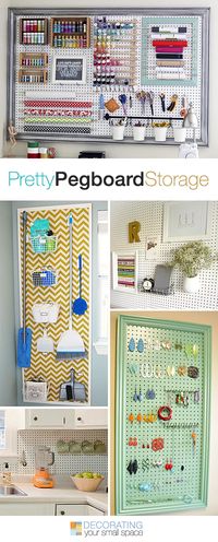 Pretty Pegboard Storage! • Ideas & Tutorials! Maybe one of these pegboards inside a cleaning closet!