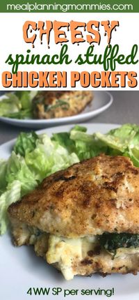 Delicious Cheesy Spinach Stuffed Chicken Pockets - Just 4 WW FreeStyle SmartPoints per serving! Meal Planning Mommies