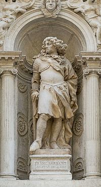 The facade of Chiesa Santa Maria del Giglio; statue of the donor, Admiral Barbaro