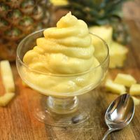 Pineapple "Ice Cream". Freeze pineapple, purée with coconut milk and honey. Healthy Sweet Treat Idea for the summer