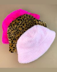 Fur bucket hat leopard print for woman Winter hat Faux fur hats