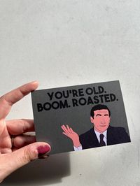 "This is a perfect birthday card for any fan of The Office! It was inspired by the \"Roast\" episode where Michael Scott comes back into the office and roasts everyone! It is a boutique size card- 3.5 x 5.5 and includes a white envelope to mail it in. The inside is blank so that you can include your own message. The drawing is my original drawing of Michael Scott, and it is printed locally in Los Angeles, CA. Thank you for looking! As always, 10% of proceeds are donated to local orgs."