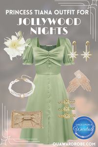 Check out our Princess Tiana-inspired outfit for Disney's Jollywood Nights! 🌿👑 This stunning green vintage dress perfectly captures Tiana's grace and is ideal for a night of holiday magic at Hollywood Studios. With its timeless design and chic details, you'll feel like royalty while celebrating Disney’s newest holiday party. Click to see how to style this glamorous look and make your night unforgettable! #JollywoodNights #PrincessTiana #DisneyOutfits #VintageStyle #HollywoodStudios