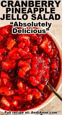 Cranberry jello salad is a very easy recipe made with whole cranberry sauce, crushed pineapple, apples and strawberry gelatin. This recipe is quick to put together but needs to be chilled in the fridge in advance. It’s the perfect side dish to serve at your next holiday dinner!