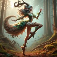 Female faun dancing in the forest