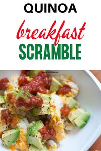 Start your day right with this Quinoa Breakfast Scramble with egg and avocado.  This healthy savory recipe is SO EASY to make.  With just a handful of ingredients, it is perfect for busy mornings.  Quinoa breakfast recipes don’t get any better than this.  #breakfastbowl #quinoabowl #wendypolisi #quinoabreakfast #quinoarecipes