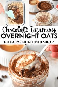 This Tiramisu Overnight Oats is a creamy chocolate overnight night with a touch of coffee and yogurt vanilla cream layers. It taste like your favorite Tiramisu dessert but much healthier, full of fiber and plant-based proteins from oats.