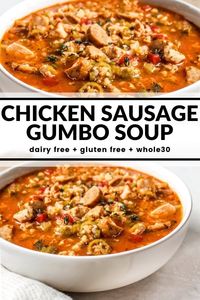 My version of this New Orleans classic is a soup that's packed with chicken and veggies. It has the same bold flavor of a true gumbo but is actually very light! Plus this soup is dairy free, gluten free, and Whole30.