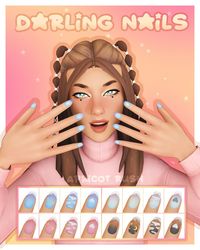 Darling Nails✨ Hello! Here is some cute nail swatches I made, I wanted to experiment with transparency so the tips of the nails are transparent at the end ♥ Sims 4 Custom Content Base game Compatible 16 swatches Custom thumbnail