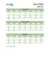 Free quarterly calendar for Bahrain with holidays. Holiday calendars in PDF, Word, and Excel are printable and easy to customize.