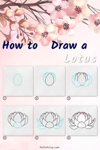 Draw lotus for kids. | easy lotus drawing in 6 easy steps. | Follow along with each picture to learn how to draw an easy lotus drawing. Ideal for kids who want to learn how to draw!