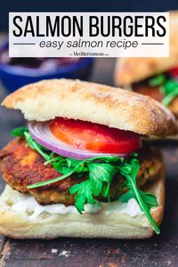 This salmon burger recipe is loaded with Mediterranean-style herbs, spices, and a crispy bread crumb coating. Make salmon burgers tonight!