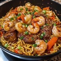 Shrimp & Teriyaki Steak Noodles - Forecipes