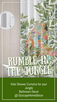 Designer kids shower curtain ideas for your jungle bathroom decor. Let your kids rumble in the jungle at bath time and transform bathtime into a magical adventure in your tropical houses. Add some plants to your modern toddler room design and off you go on an adventure. Get our FREE Bath time tips for busy moms here: https://bit.ly/3deVMBV Shop this shower curtain here: https://etsy.me/3bTfmS6 #kidsshowercurtain #moderntoddler #junglebathroom #kidsbathroomideas #kidsbathroomdesign #forboys