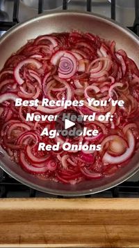 2.8K views · 17K reactions | Best Recipes You've Never Heard of: Agrodolce Red Onions | The best recipe you’ve never heard of is: onions agrodolce! A tangle of onions that are soft, like caramelized onions, but take 15 minutes, with... | By Christopher Kimball’s Milk Street | Show you the world's simplest,
most useful recipe called Onions Agua Dolce. So, instead
of doing caramelized onions which takes thirty, 40 minutes,
this takes 15 minutes. I found this recipe in Calabria in the
town of Altamonte at the hotel of Barberia and it's now become
one of my top 10 recipes. Three tablespoons olive oil, two
onions cut into half moon slices of sugar, a cup of red
wine vinegar, and tablespoon of salt. Cook this for about 15
minutes once it turns up you don't need the tap on you can
just watch it a