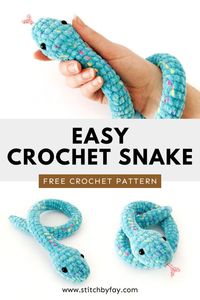 Easy crochet snake pattern free - this plush snake is a fun beginner friendly amigurumi project. The pattern is easily length adjustable and the crochet tongue is an optional addition. This amigurumi snake is perfect for when you want something mindless to work on.