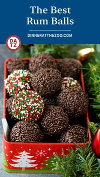 These rum balls are a blend of liquor, chocolate, pecans and cookie crumbs, all rolled together and coated with sprinkles.