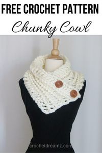 58. Diana Button Cowl This chunky button crochet cowl free pattern is a versatile piece to add to any woman's wardrobe this winter. The easy cowl neck warmer tutorial uses bulky yarn to make this simple but elegant scarf with buttons.  #crochet,  #crochetbuttoncowl, #crochetcowl, #crochetscarf, #crochetneckwarmer