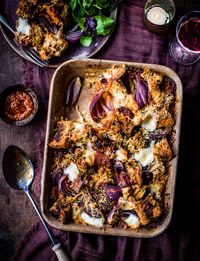 This flavour-packed savoury bread traybake is the perfect way to rescue not only stale bread, but also any leftover cheese or veggies you have