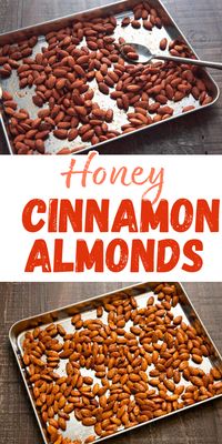 Honey and cinnamon roasted almonds are an easy healthy snack to make from plain almonds. Top them on salads, cheese balls, or eat them on their own! Save this for a flavorful spin on your favorite nut.