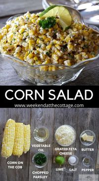 Sweet grilled corn, salty feta cheese and a squeeze of lime juice. Make this easy grilled corn salad this weekend. Serve at your next barbecue or dinner.  #easysalad #cornsaladeasy #cornsaladcheesy #summerrecipe #dinnerrecipe #bbq #salad #grillingrecipe