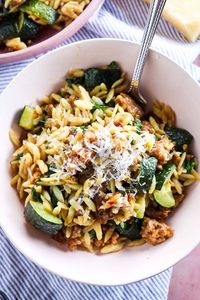 5 Ingredient Italian Sausage and Zucchini Orzo