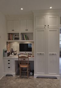 white built in for office | Built-in office in the kitchen