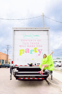 Contents of this truck will make you party!!! Iconic events and rentals company delivery truck! #socialllamaevents #dallasevents #dallascustomrentals #customrentals #customtruck #socialllama #brandphotos