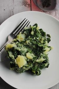 Lidia's Swiss Chard Potatoes recipe makes a tasty alternative to typical mashed potatoes as a side dish for beef.