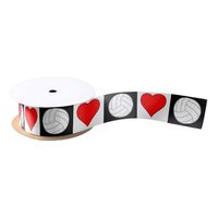 Volleyball Heart Black White Red Checkered Pattern Satin Ribbon #volleyball #volleyballparty #ribbon #volleyballbanquet #partydecor