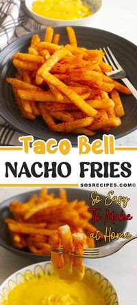 Copycat Taco Bell Nacho Fries recipe is easy to make at home to enjoy whenever the craving strikes. It doesn’t get much better than crispy seasoned fries dipped in cheese sauce.