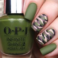 Here's the tutorial for my easy camo nails! I'll put together an in depth YouTube tutorial for these asap! Also come check out my pro page @pronailsbycambria to see what I'm doing at the salon! Panda - Desiigner @opi_products Infinite Shine Olive For Green, Set In Stone, We're In The Black, Don't Pretzel My Buttons, and Matte Top Coat @twinkled_t #00 nail art brush and #6 cleanup brush @sechenails Seche Vite