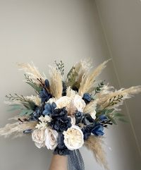 Boho Dusty Blue White Ivory Pampas Wedding Boho Bridal Bouquet Ivory Wedding Bouquet Blue Ivory Artificial Faux Flowers Bridesmaid Bouquet - Etsy