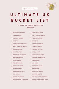 Ultimate UK Travel Bucket List Challenge - a travel guide to the best things to do in the UK, including all of the best destinations including London, the Cotswolds, Edinburgh, Scotland, York and more!