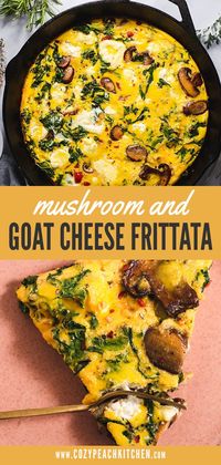 Elevate your breakfast or brunch with this fancy yet approachable Mushroom Goat Cheese Frittata! This recipe is ready in just over 30 minutes and even works well for meal prep. #mealprep #frittata #breakfastrecipes #vegetarian