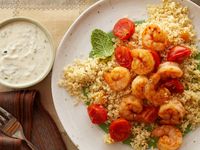 20-Minute Shrimp and Couscous With Yogurt-Hummus Sauce Recipe : Food Network Kitchen : Food Network - FoodNetwork.com (For Ignite, omit apricots)