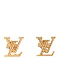 These are authentic LOUIS VUITTON Metal LV Iconic Earrings in Gold. These dainty three-dimensional monogram earrings are nicely crafted in gold metal. 1384219